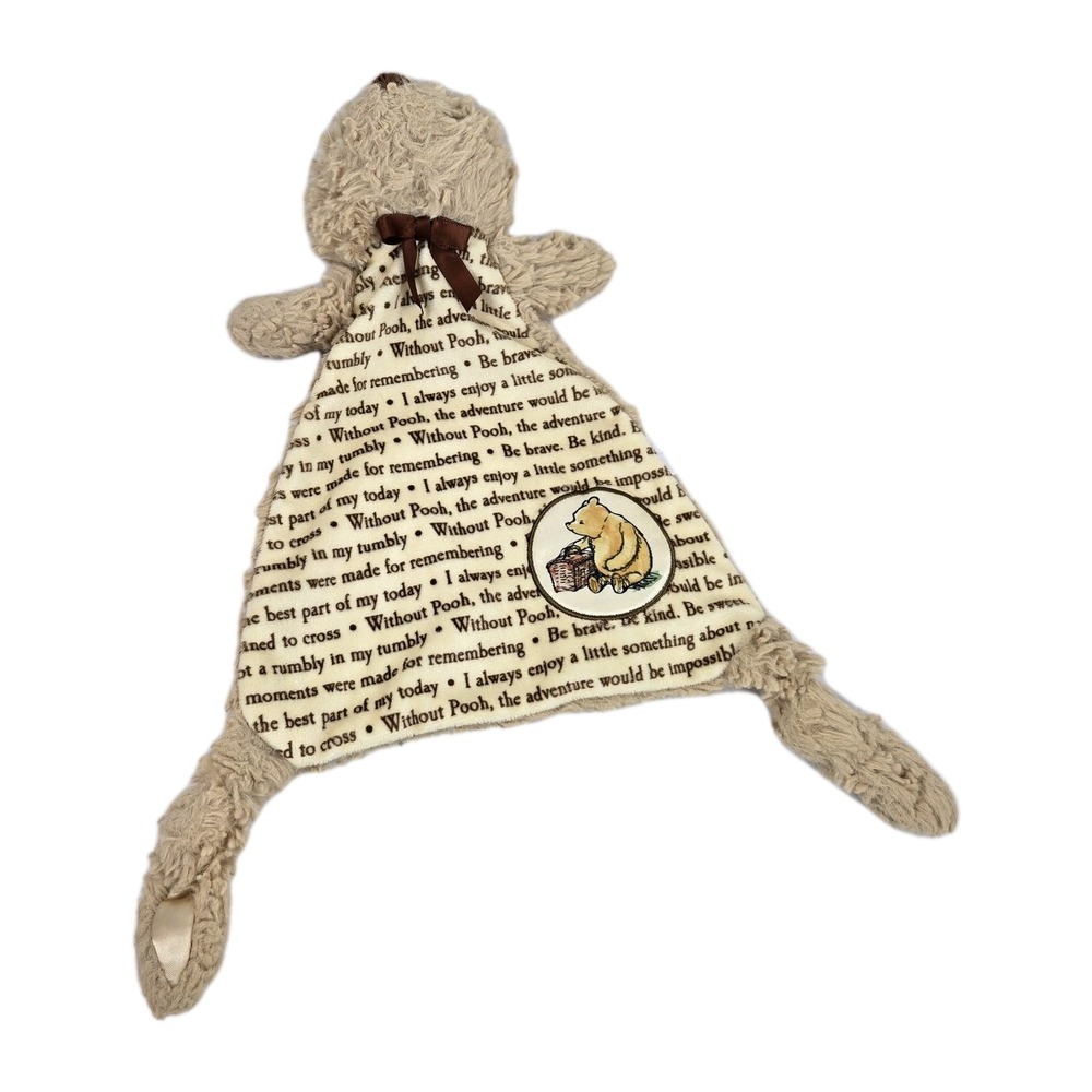 Disney Baby Classic Winnie The Pooh Lovey Plush Security Blanket w Script CLEAN